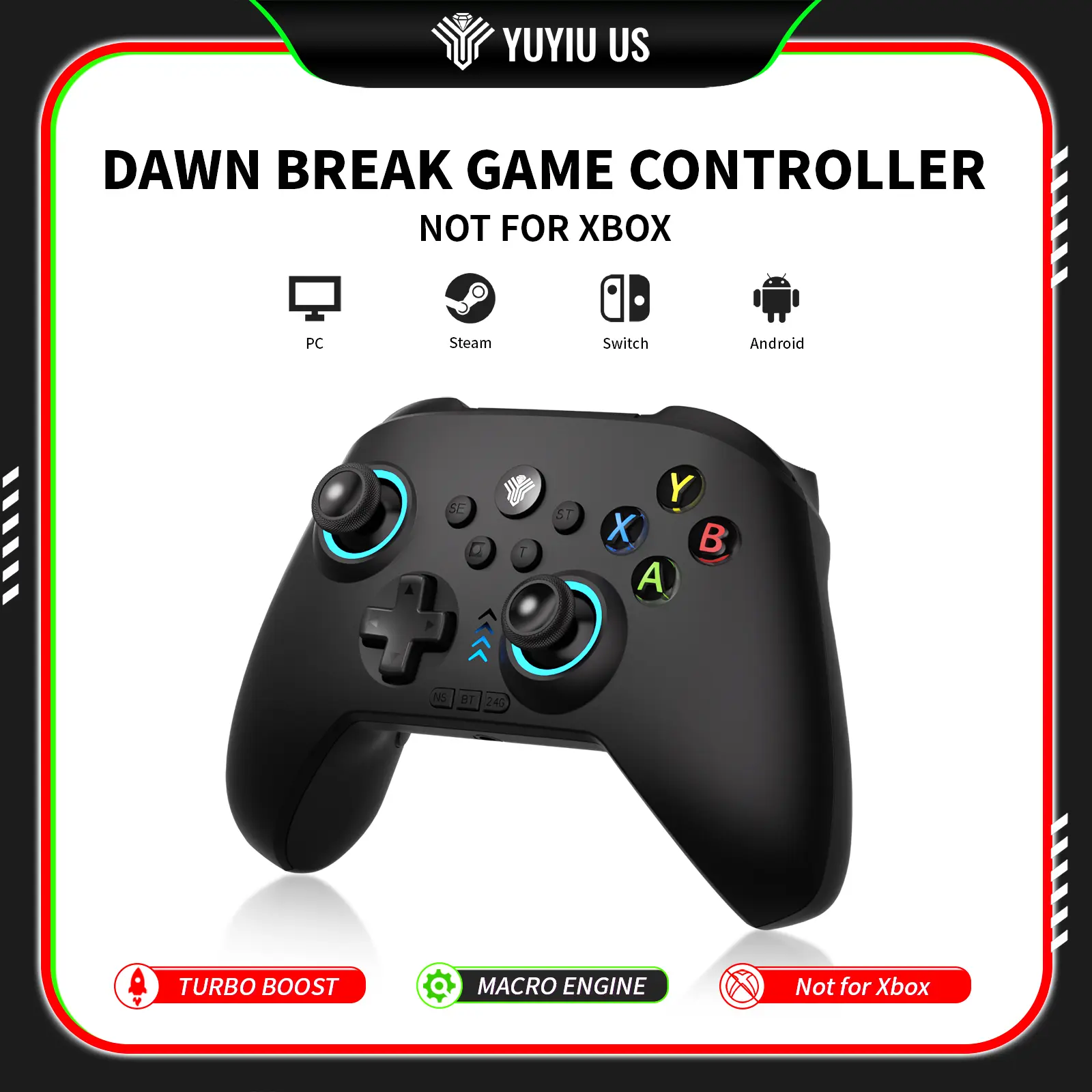 YUYIU Dawn Breaker Wireless Pro Game Controller - Hall Effect Joysticks, Linear Triggers, Dual Vibration, RGB Macro Buttons - Universal for Switch, PC, Steam, Android (Not for Xbox) - Gaming Accessories, 1 Controller, Many Games, Universal Controller tech