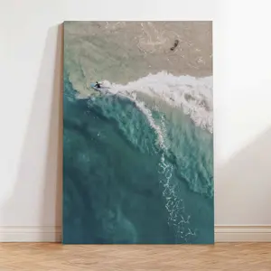 Blue Ocean Surfing Poster - A Man Surfing in the Tropical Summer Beach Wall Art, Rolling Wave Sea Landscape Picture Painting for Home, Bedroom, Dorm Decor