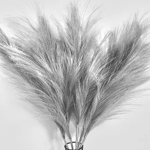 Faux Pampas Grass,7 PCS 24 inch Gray Pampas Grass Decor, 7 Branches | Each Stem Fluffy Small Pompous Grass for Vase Filler in Table Vase Decor for House, Office, Boho Wedding Flower (Gray)