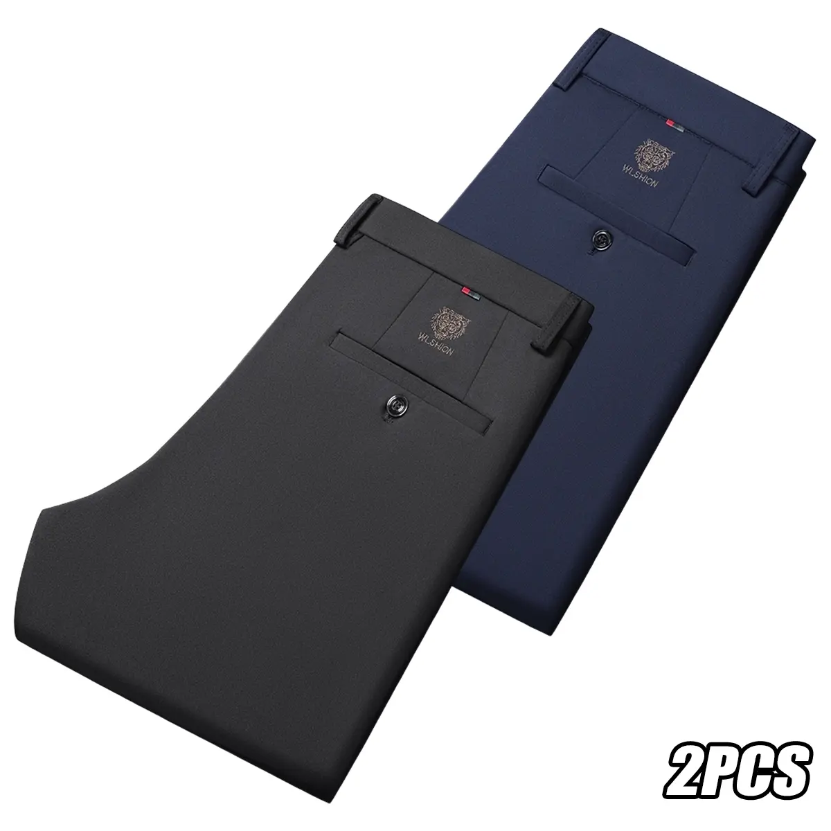 JOGWAVE 2PCS men’s business casual formal long pants, work pants, mid-to-high waist with zipper, customizable and a close fit, multiple pockets, durable, breathable polyester fiber, all-season wear, stylish casual design, no ironing required, golf trouser