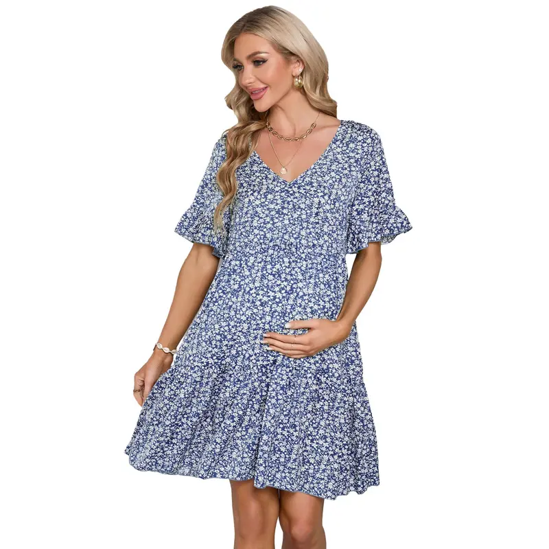 Blue flower maternity baby shower dress - TikTok Shop