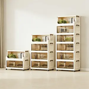 2/4/6 Layers Multifunctional Folding Locker, Large-Capacity Multi-Layer Plastic Folding Storage Cabinet | Light, Classic Style, Floor Mount, Smooth Wheels, Ideal For Home, Office, Kitchen, Bathroom - Space-Saving And Easy To Assemble