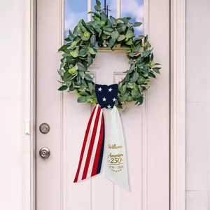 Personalized America 250 Wreath Sash Bow, Patriotic Door Wreath Bow, 4th of July Decor, Independence Day 1776-2026, Custom Family Name