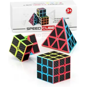Speed Cube Set, Magic Cube Set of 2x2x2 3x3x3 Pyramid Cube Smooth Puzzle Cube (Carbon Fiber) Rubikscube Speedcube