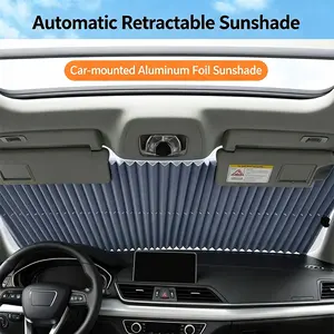 Car Windshield Sun Shade, Automatic Retractable Sun Visor, Foldable Heat Shield for Summer, Fits All Vehicle Models