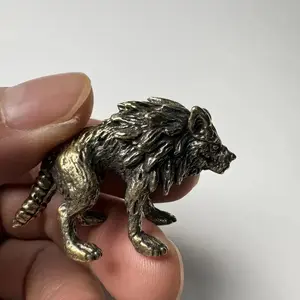 Handmade Antique Copper Wolf Statue, Realistic Wolf Figure with Teeth, Sitting or Standing Decor for Home & Office, Sculpture Desk Decor, Unique Gift for Christmas & Birthdays