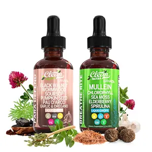 Clean Nutra LungGuard Duo | Black Walnut, Wormwood, Elderberry, Mullein, Nettle & Vitamin C for Lung & Immune Health Liquid Drops [Para Defend + Breathe Rite]