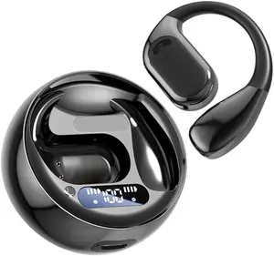 Open Ear Wireless Bluetooth 5.4 Electronic Earbuds, LED Display Headset with AI Noise Reduction, Touch Controls, 72hr Playtime, Waterproof for Workout, Running (Black)