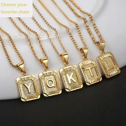 Initial letter Pendant Necklace Charm Gold Color Capital Letter necklace for Men Women Curb CubanChain Rope Figaro Link