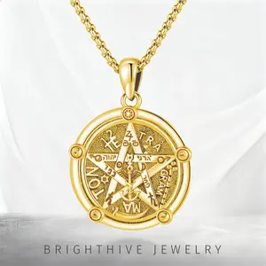 Brighthive Tetragrammaton Pentagram Necklace – 18K Gold Plated & 925 Sterling Silver Wiccan Amulet Jewelry for Men & Women, Pagan Witchcraft Protection Gift