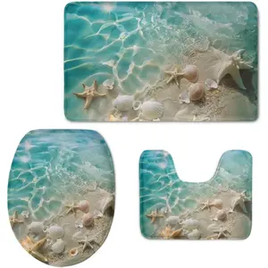 Marble Print Toilet Seat Cover and Rug Set Ultra Soft Water Absorbent Bath Mat 3 Piece Bathroom Rug Set Includes Bath Rug Toilet Lid Cover and Contour Mat for Tub Toilet Bathroom Soft Absorbent Mat