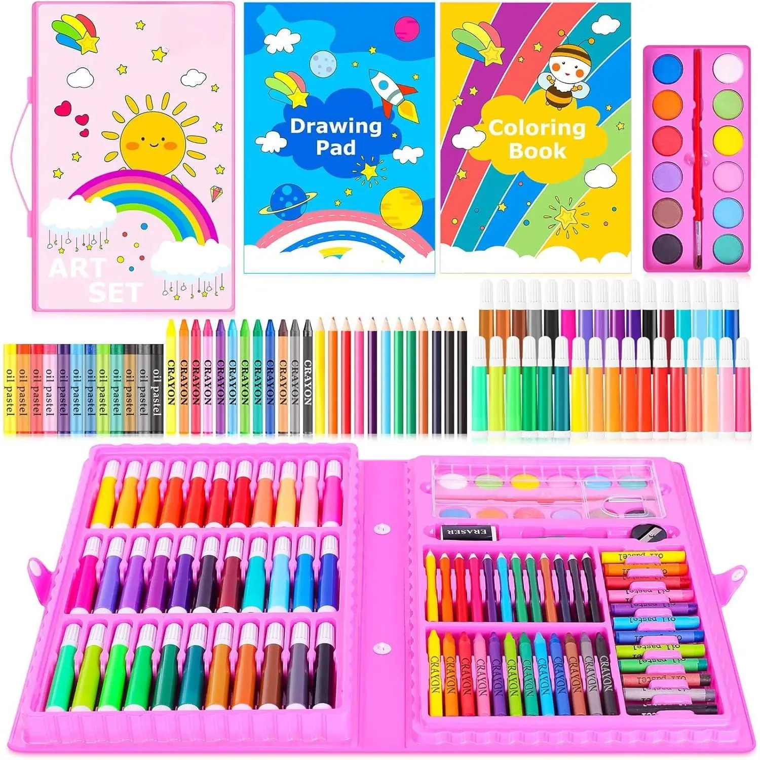 Z-ITC35 Art Supplies, 149-Pack Drawing Kit Painting Art Set Art Kits Gifts Box, Arts and Crafts for Kids Girls Boys, with Coloring Book, Crayons, Pastels, Pencils, Watercolor Pens (Pink)