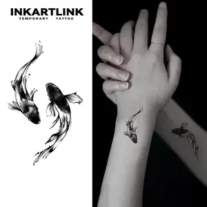 INKARTLINK Tattoo Tech, 2 Sheets Semi-Permanent Temporary Tattoos ,Yin Yang Fish,Adult Art Design,Lasts 1-2 Weeks, Waterproof, Realistic Look, No Adhesive, No Reflection,For Man And Woman,Ideal for Swimming, Party