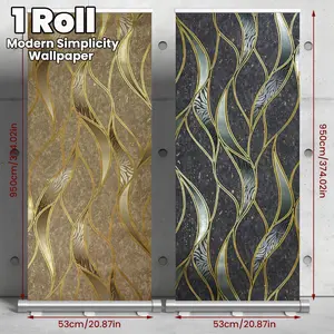 Non-Adhesive Modern Wave Pattern Wallpaper Roll, Thick Vinyl Curved Line Design, 6 Colors Available, Ideal for Living Room TV Background Decor