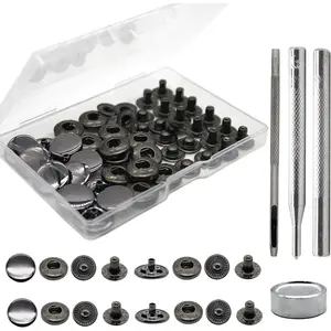 12 Sets Leather Snap Fasteners Kit, 15mm Metal Snap Buttons Kit Press Studs with 4 Install Tools, Leather Rivets and Snaps for Clothing Leather Jeans Jackets Bracelets Bag