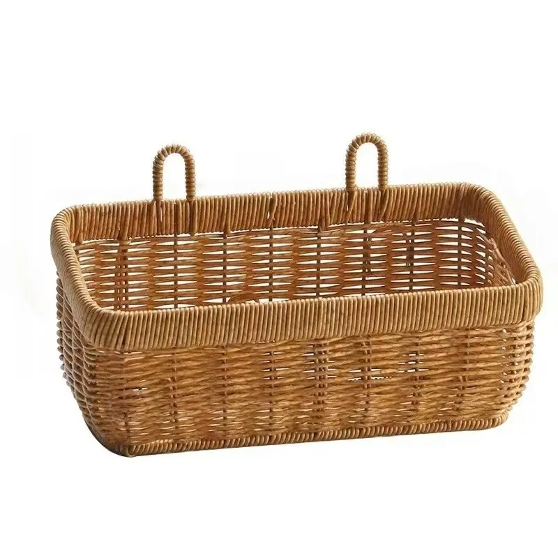 Wall Mounted Rattan Storage Basket, 1 Count Multipurpose Kitchen Wall Hanging Organizer for Home, Bathroom, Bedroom & Office