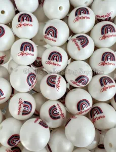 20mm Fourth Of July Print Acrylic Chunky Bead, Independence's Day, USA Rainbow Beads, Bubblegum, Chunky Round, Gumball