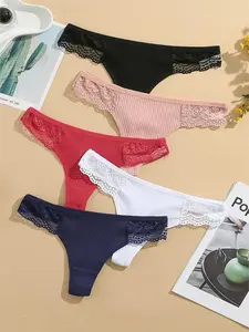 5-Pack Women's Low-Waist Underwear, Lace Trim Thong Style, Comfortable & Stylish, Ideal for Daily Wear, Perfect Gift for Her