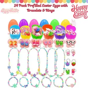 12 Pack Prefilled Easter Eggs with Bracelets & Rings – Easter Basket Stuffers for Kids Girls Toddler, Easter Egg Fillers, Party Favors, Classroom Exchange, Easter Gift Presents