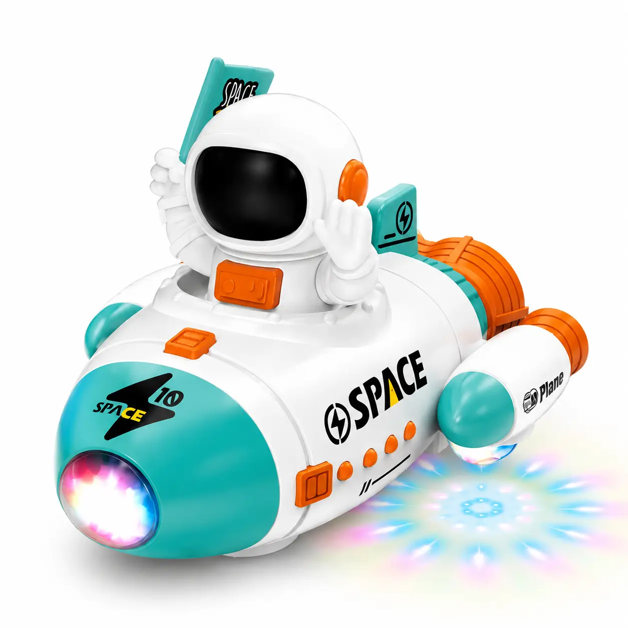 Kids Rocket Toy Astronaut Spaceship with LED Lights & Music, 360° Rotating Interactive Space Toy, Educational ABS STEM Toy for Toddlers & Kids