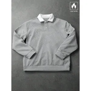 Men's loose-fitting long-sleeved sweatshirt with contrasting polo collar, autumn/winter style.