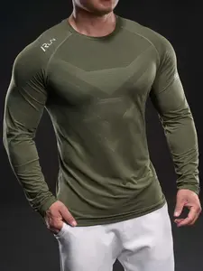 Men's Solid Long Sleeve Tee, Casual Comfy Breathable Quick Drying T-shirt for Gym Workout Running, Menswear for All Seasons, Running Training Tops, Breathable Athletic Top, Gym Athletic Clothes, Athletic Workout Clothing