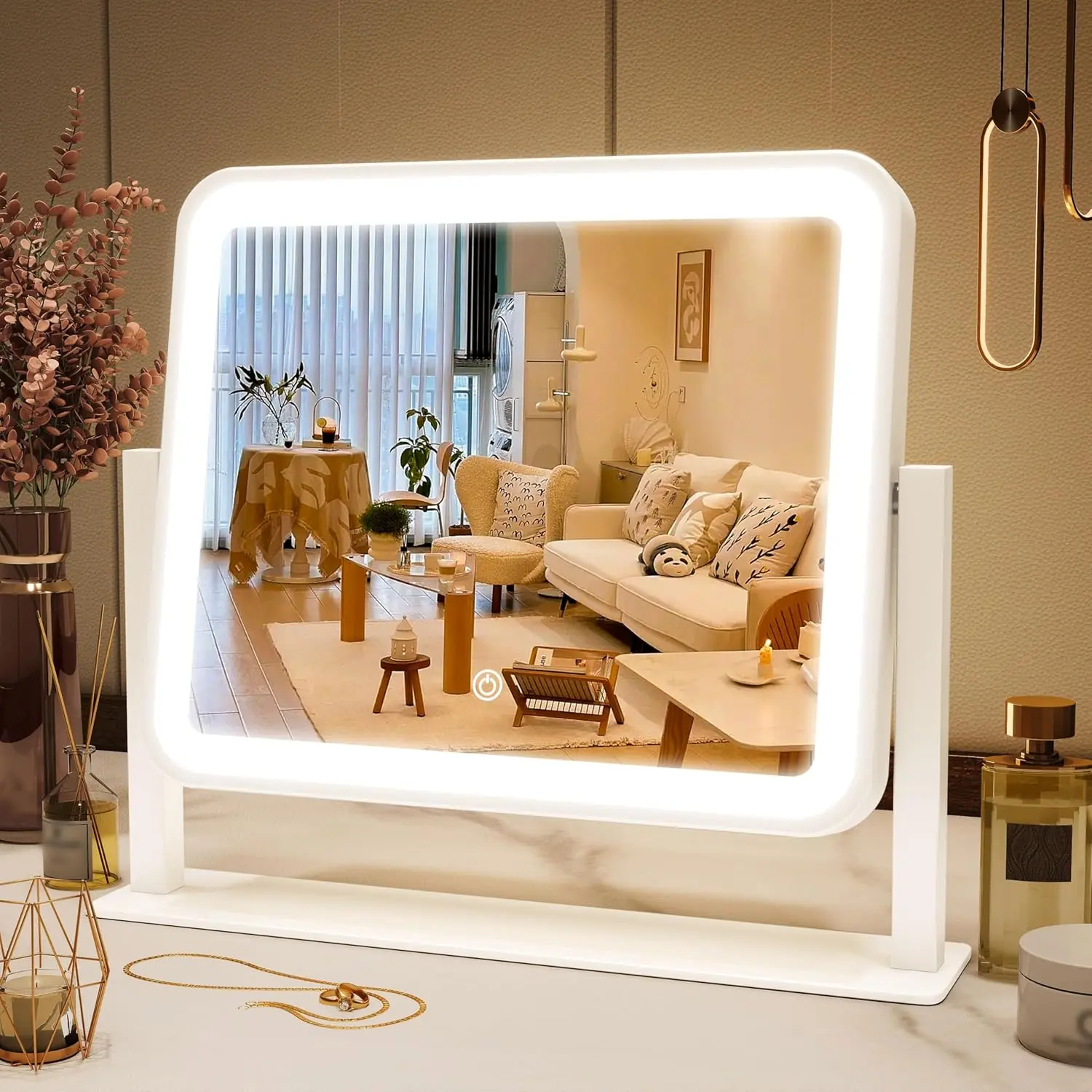 14"×12" Smart Touch Lighted Vanity Mirror with 3-Color Lighting - Dimmable Tabletop Makeup Mirror Ideal for Vanity Desk