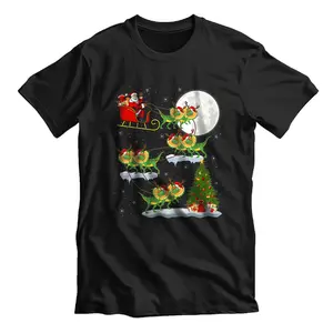 Xmas Lights Santa Riding Dilophosaurus Dinosaur Christmas T-Shirt