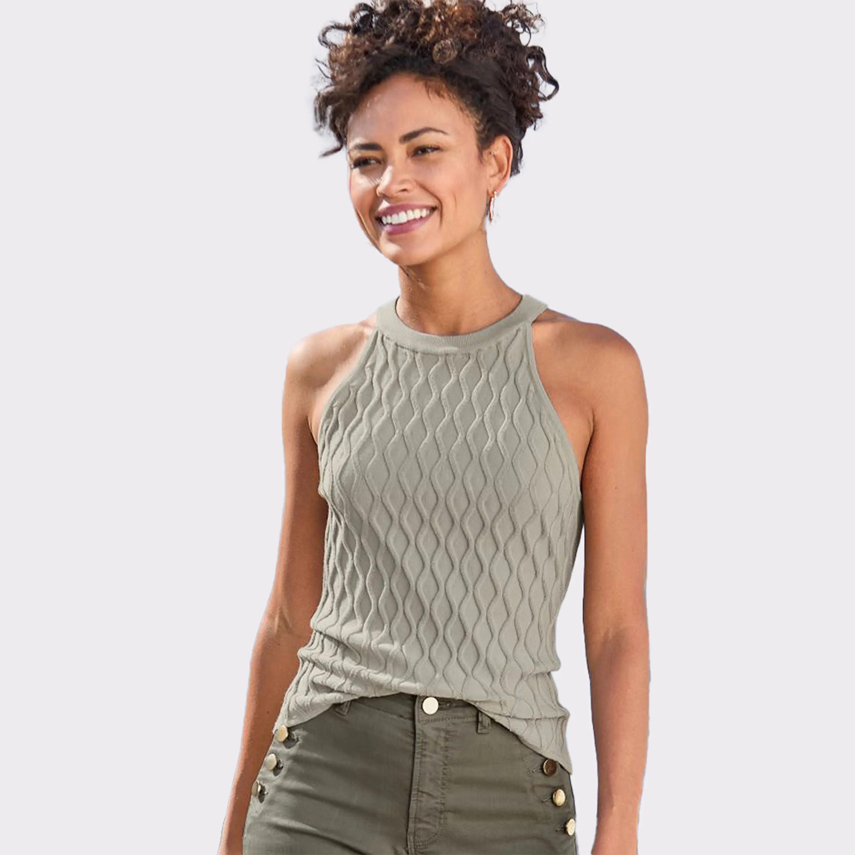 LASCANA Women's Sleeveless Diamond Knit Sweater
