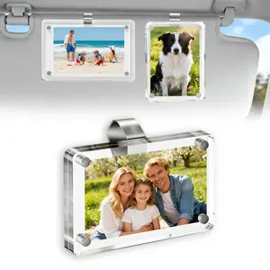 2 Counts Magnetic Car Sun Visor Photo Clips Clear Acrylic Display Frames for Family Pet Photos Easy Clip Driver Gift Daily Use Set - Vehicle