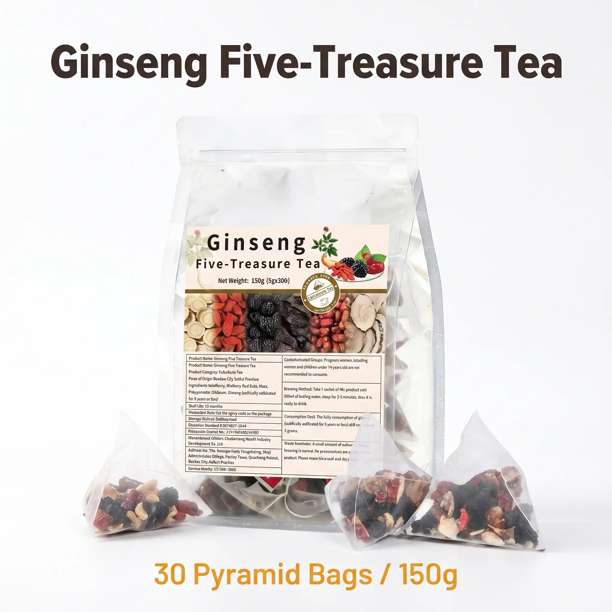 Ginseng Five-Treasure Herbal Tea, 30 Count Natural Nourishing Tea Bags