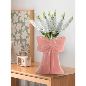 Bow-Shaped Ceramic Vase Set with ABS, Cute Elegant Home Decor Flower Holder, Dried or Fake Flower Container, Thoughtful Gift for Women