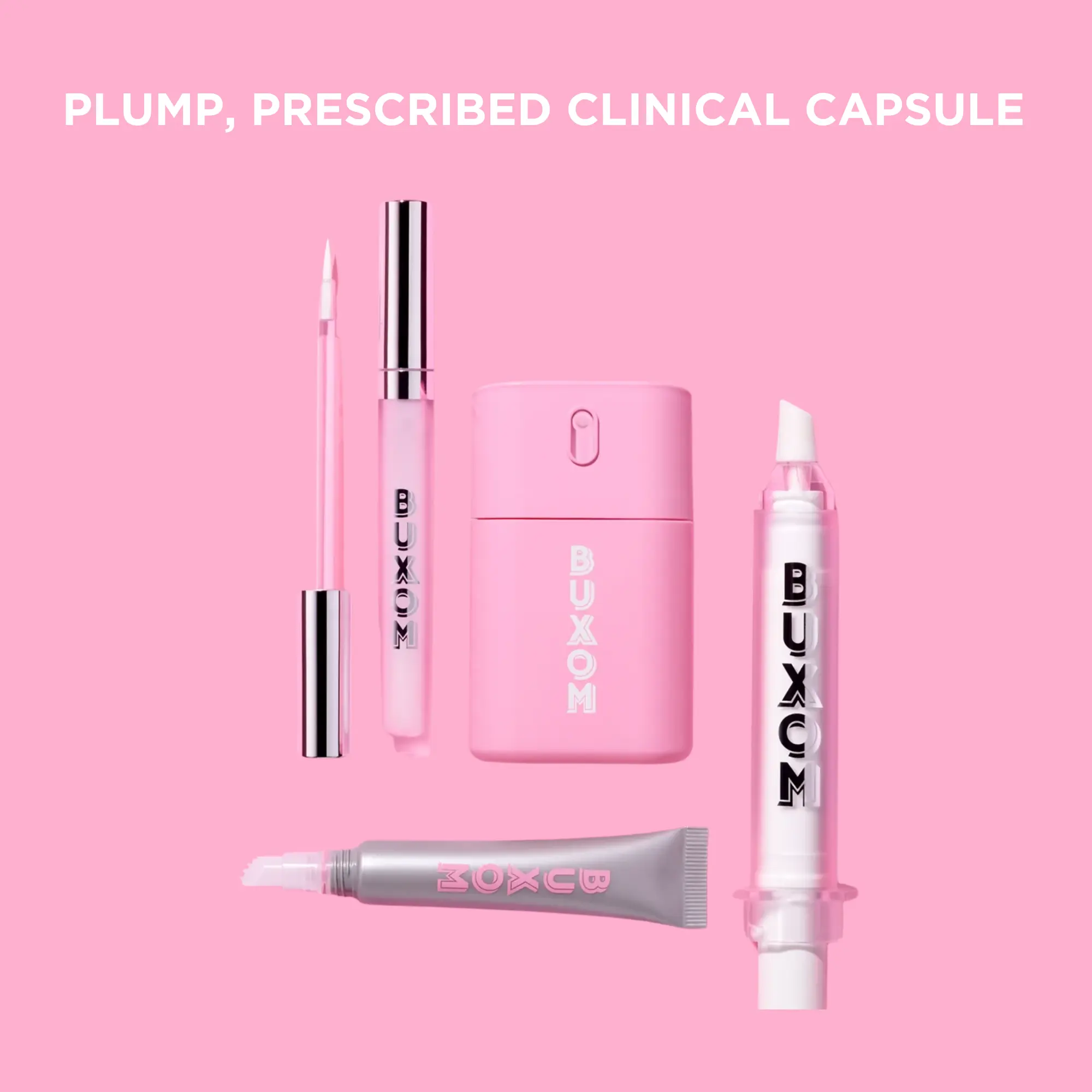 BUXOM Plump, Prescribed Clinical Capsule: Fill & Flip Lip Liner + Fill & Blur Primer + Lip Strip Enzyme Exfoliator + Peptide Prep and Set Mist