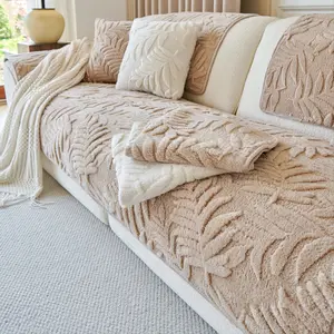 Plush Sofa Cover with Embossed Leaf Texture – Sofa Couch Covers 1Pc Non-Slip Couch Protector, Pet Friendly Sofa Throw Blanket, Soft Chenille Furniture Cover, Washable Couch Mat for Living Room Decor