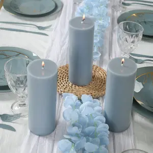 12-Pack 3"x8" Unscented Dripless Pillar Candles – Dusty Blue Long-Burning Wax Candles with Cotton Wicks for Home, Weddings & Event Decor