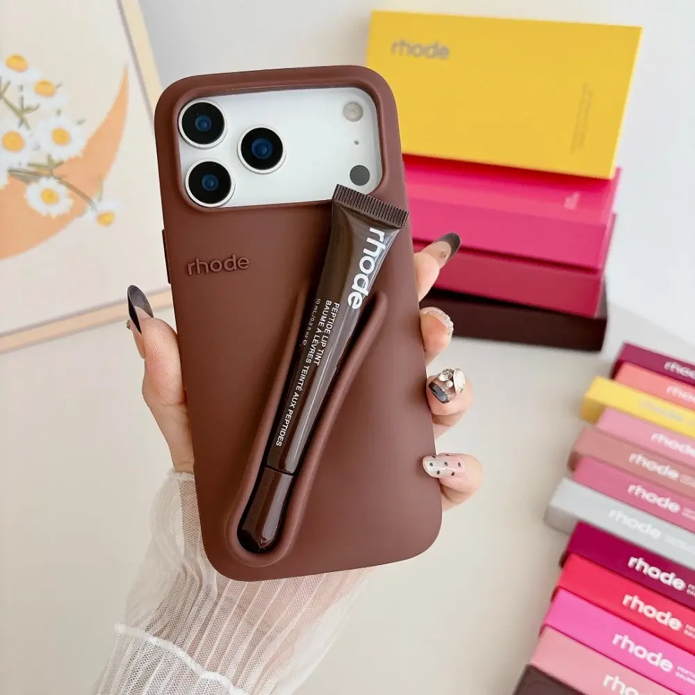 RHODE Beauty Essential Phone Case for iPhone 11-17 Pro Max, Silicone Protective Cover with Built In Lip Balm Carry Slot