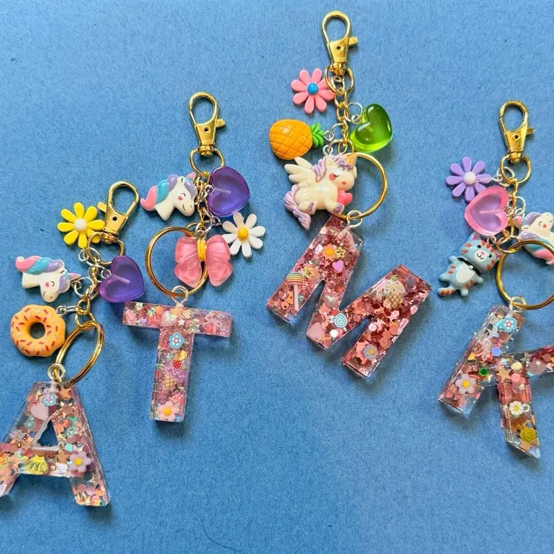 Resin custom initial junk keychain