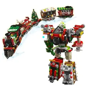 Christmas Train & Transformer Robot Building Block Set, 2-In-1 Combination Toy, Educational Fun, Durable Abs Material, Perfect Gift, Building Blocks Set
