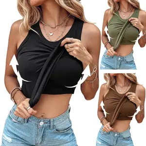 New in summer with bra round neck solid color vest, female sexy bottom inner and outer top