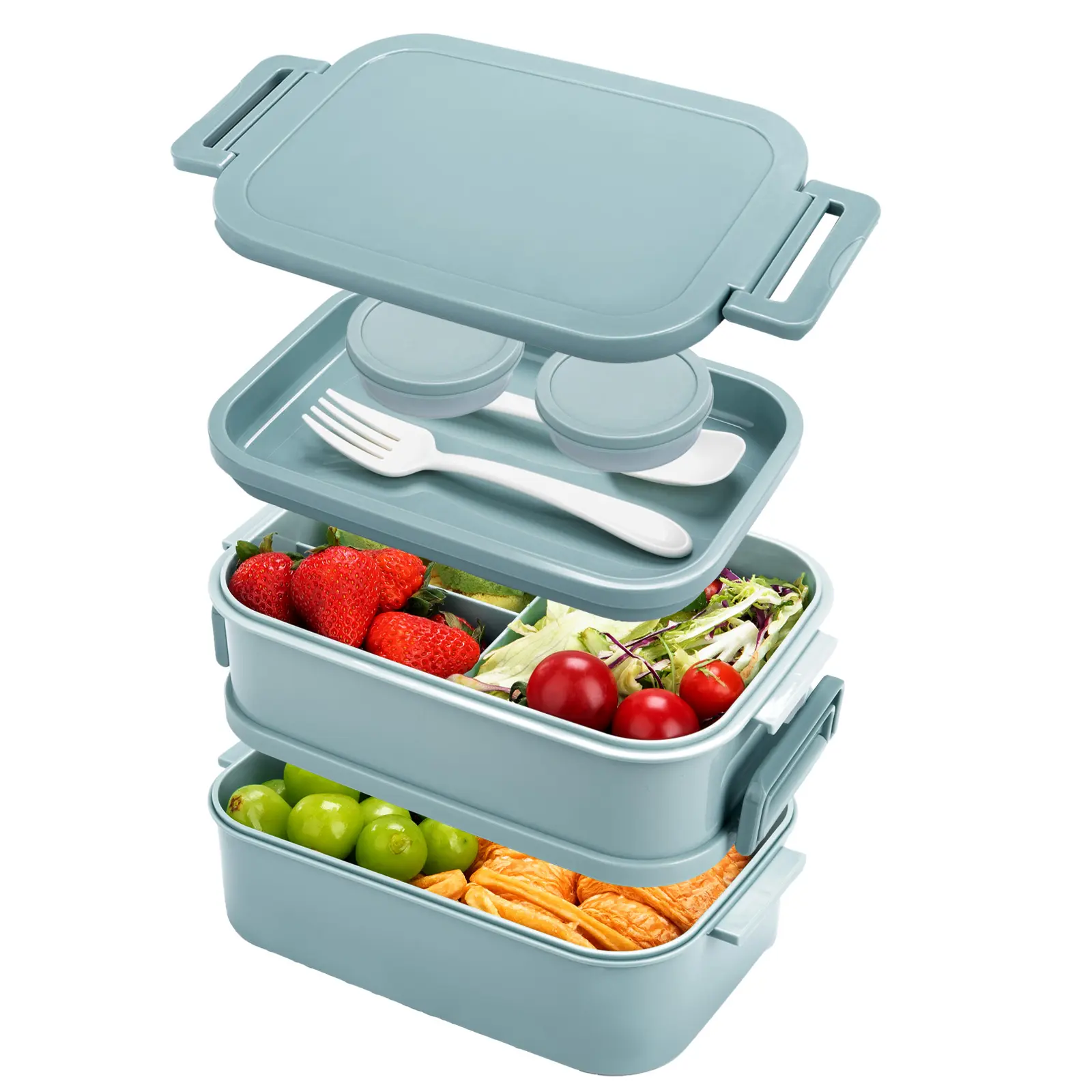 Adult 3-Tier Large Capacity Bento Box, Leak-Proof Meal Prep Food Storage with Fork, Spoon & Sauce Container, Microwavable Lunch Container for Office Use, Meal Prep Container