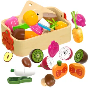 Children's Magnetic Wooden Cutting Fruit And Vegetable Food Toy Set With Basket, Hand-Eye Coordination And Shape Recognition, Cute Mock Kitchen Learning Toy, Best Gift For Boys Girls, Mother's Day