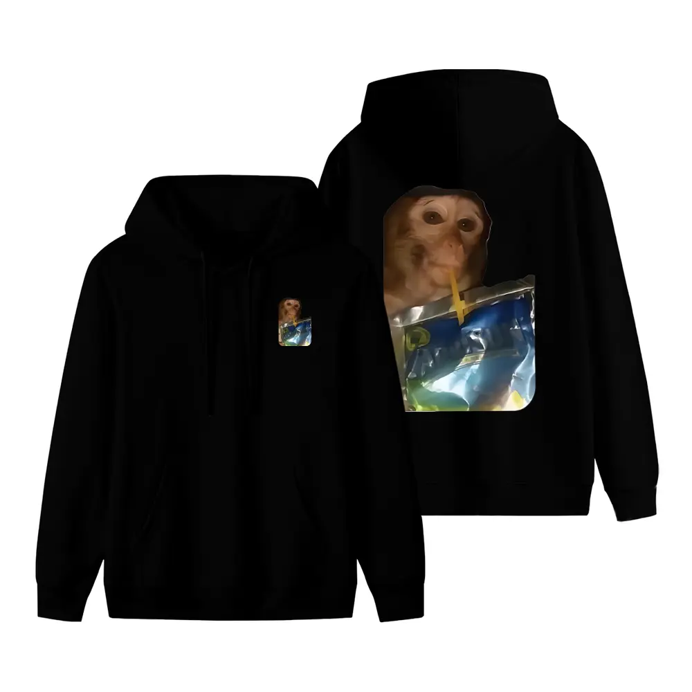 Funny Monkey Meme Hoodie Hilarious Graphic Pullover for Men & Women Trendy Black Streetwear with Front & Back Print Viral TikTok Meme Outfit for Meme Lovers & Humor Fans Long Sleeve Unisex