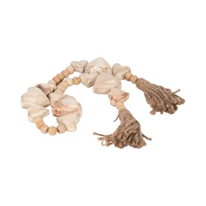 Sagebrook Home Neutral 38 Inch Wood Heart Beaded Garland in White, Jute Tassels - 38" x 2" x 1"