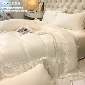 Princess Style Lace Bedding Set, Soft Comfortable Pure Color Sheets & Pillowcases, Ideal for Bedroom Decor, Includes Fitted Sheet, Soft Bedding Sets
