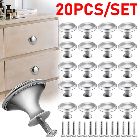 20Pcs Zinc Alloy Brushed Nickel Modern Round Pull Handle Doorknobs with Screws for Furniture Door, Wardrobe Drawers, Desk with Drawers