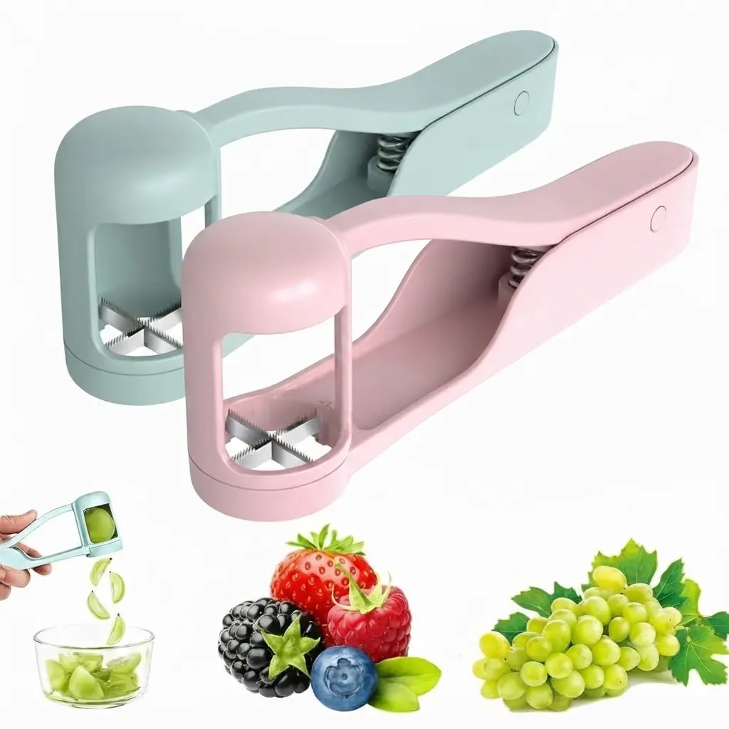 Handheld Grape & Cherry Tomato Slicer, 1-Second Small Fruit Cutting Tool, Suitable for Strawberries & Blueberries, Kitchen Utensil for Produce Prep