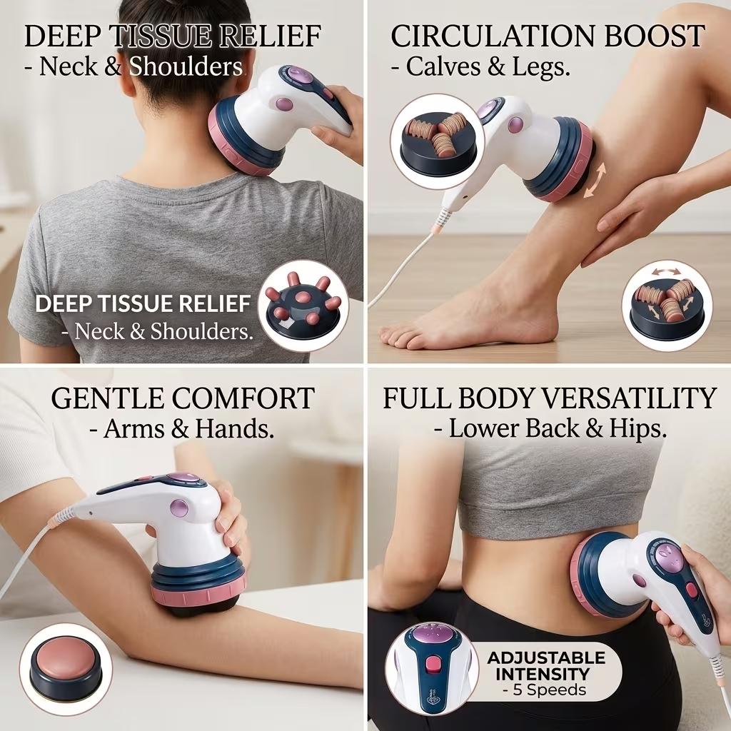 Handheld Electric Vibration Massager 3 Adjustable Speed Modes with 3 Interchangeable Replacement Heads Stable Grip Design High Frequency Vibration Massage Device