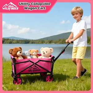 WildFinder Wagon Cart with Wheels with 330LBS Capacity,Heavy Duty Wagon Carts Foldable,Lightweight Utility Portable Cart for Grocery, Shopping, Garden, Camping, Pink