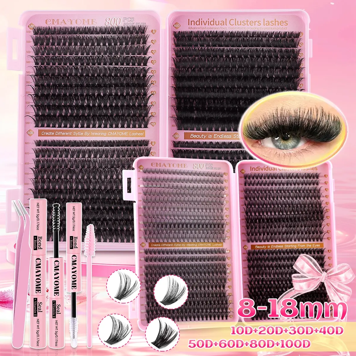 800 Pcs 8-18mm DIY Lash Extensions - 10D-100D Mixed Density. 3D Wispy Beauty Eyelash Clusters Natural & Soft Fluffy Eyelashes. Eye-Enhancing & Charming. Beginner-Friendly Lash Set for Daily/Party/Christmas Gifts. Eyelash Extension Volume Individual Lashes