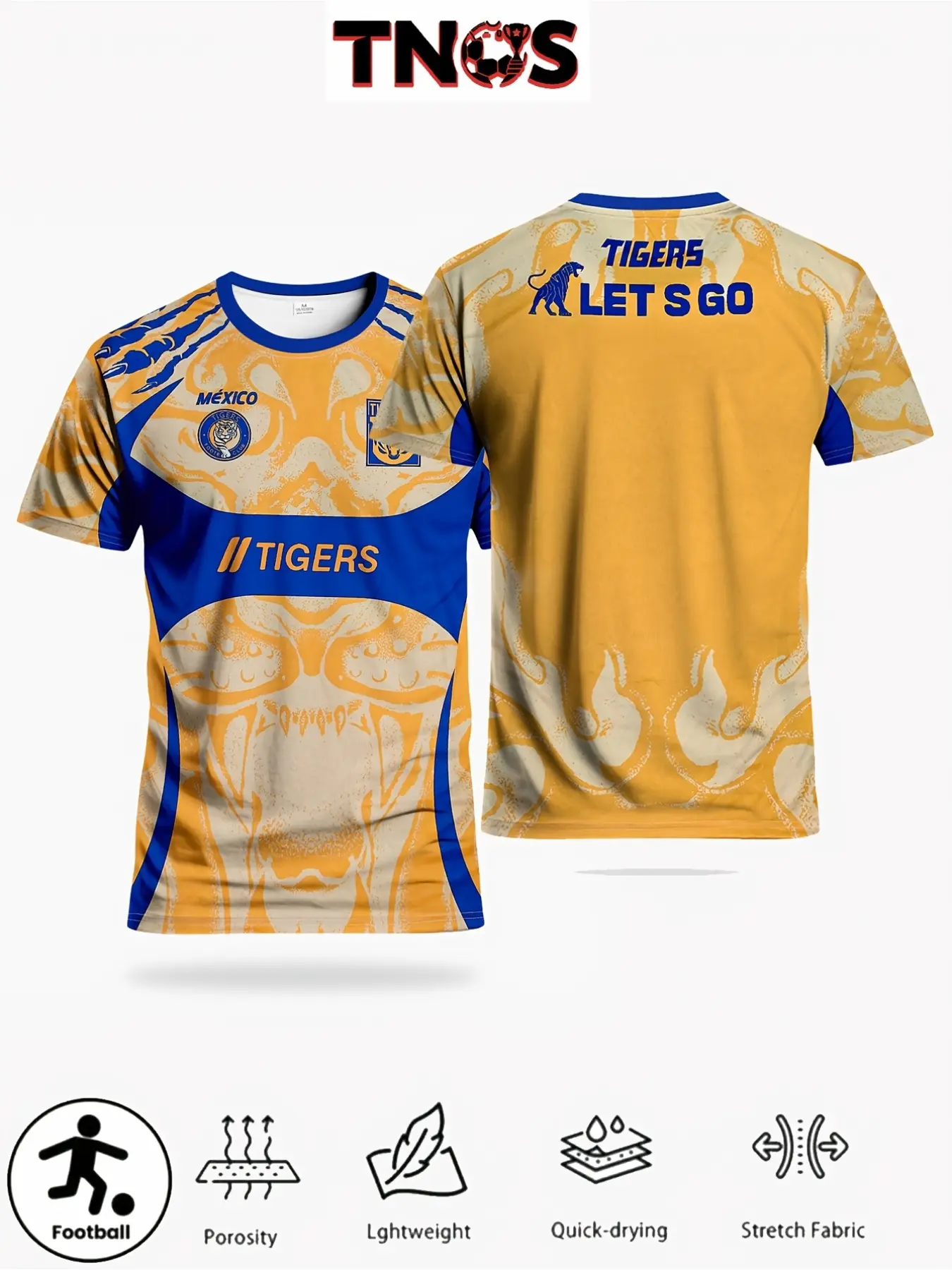 TIGERS-Themed Soccer Jersey, Football Jersey, Short Football Jerseys, Stylish Lightweight and Breathable T-Shirt, Machine-Washable Casual Short-Sleeve Top Suitable for Matches, Training, Daily Fitness, and Leisure Gifting